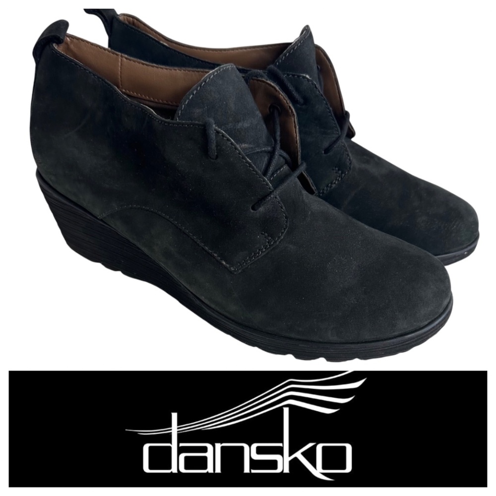 Dansko Cadee Wedge Bootie Boots Sz 41 US 10.5 / 11 Black Suede Leather Lace Up